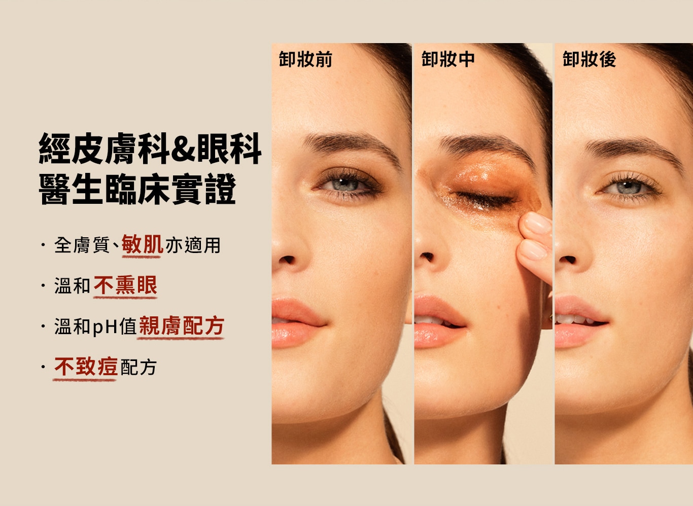品木宣言搖搖潔顏油經皮膚科和眼科醫生實證，全膚質和敏感肌都可以用，不熏眼，不致痘
